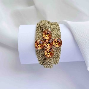 Pulsera Cruz Redonda con Malla Naranja